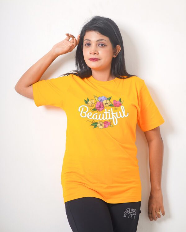 Female Printed Round Neck Half Sleeve T-Shirt-Beautiful