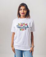 Female Printed Round Neck Half Sleeve T-Shirt-Beautiful