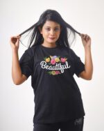 Female Printed Round Neck Half Sleeve T-Shirt-Beautiful