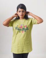Female Printed Round Neck Half Sleeve T-Shirt-Beautiful