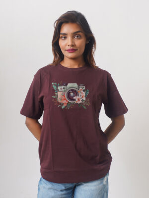 Female Printed Round Neck Half Sleeve T-Shirt-Camera