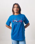 Female Printed Round Neck Half Sleeve T-Shirt-Flowers and Butterfly