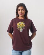 Female Printed Round Neck Half Sleeve T-Shirt-Top Flower