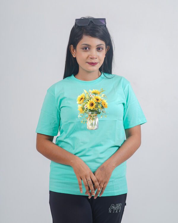 Female Printed Round Neck Half Sleeve T-Shirt-Top Flower