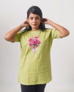 Female Printed Round Neck Half Sleeve T-Shirt-Top Flower