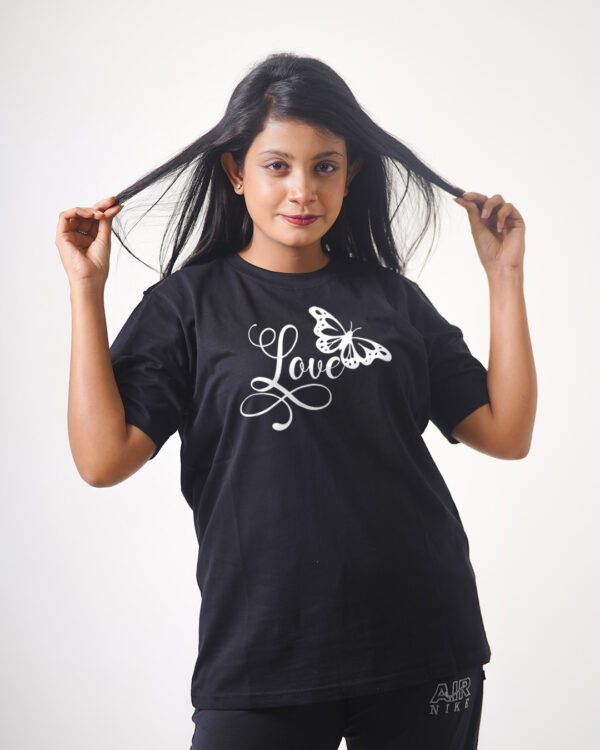 Female Printed Round Neck Half Sleeve T-Shirt-Love Butterfly