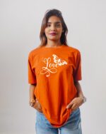 Female Printed Round Neck Half Sleeve T-Shirt-Love Butterfly