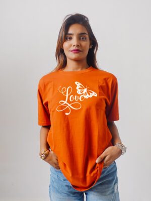 Female Printed Round Neck Half Sleeve T-Shirt-Love Butterfly