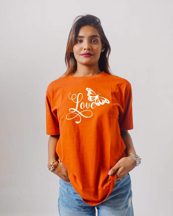 Female Printed Round Neck Half Sleeve T-Shirt-Love Butterfly
