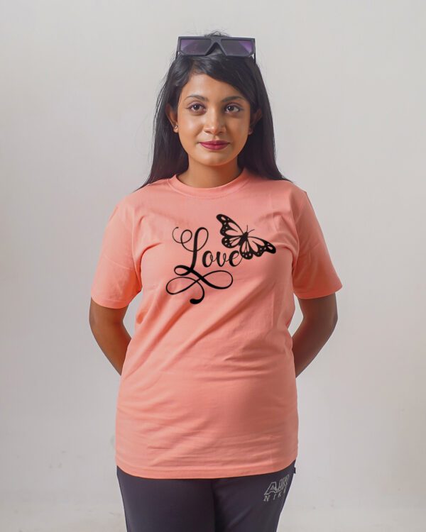 Female Printed Round Neck Half Sleeve T-Shirt-Love Butterfly