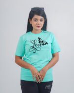 Female Printed Round Neck Half Sleeve T-Shirt-Love Butterfly
