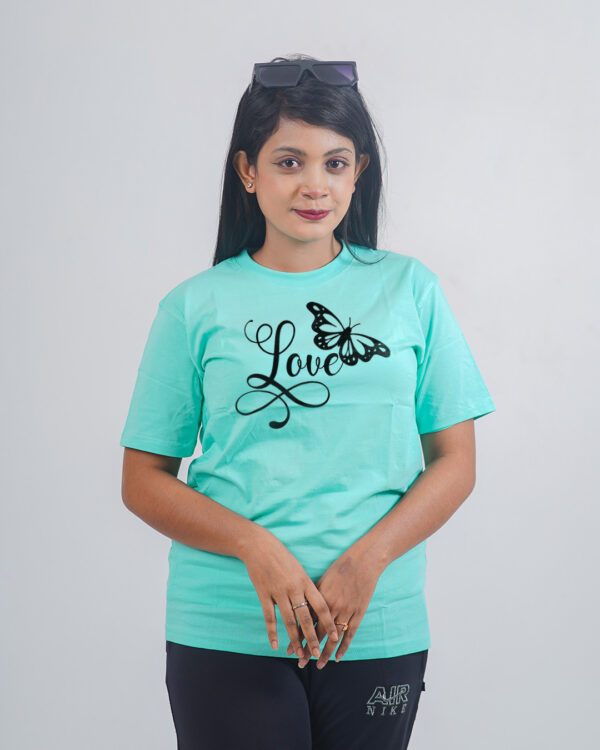 Female Printed Round Neck Half Sleeve T-Shirt-Love Butterfly