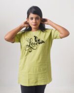 Female Printed Round Neck Half Sleeve T-Shirt-Love Butterfly