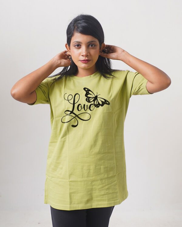 Female Printed Round Neck Half Sleeve T-Shirt-Love Butterfly