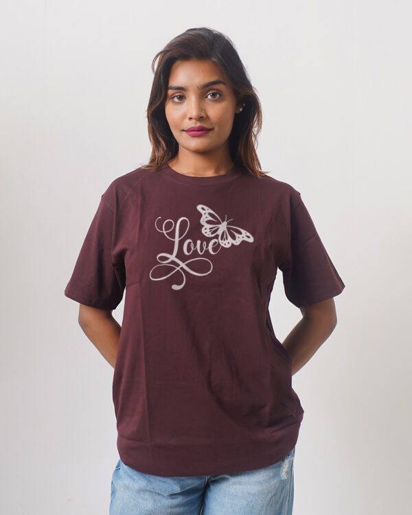 Female Printed Round Neck Half Sleeve T-Shirt-Love Butterfly