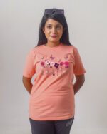 Female Printed Round Neck Half Sleeve T-Shirt-Flowers and Butterfly
