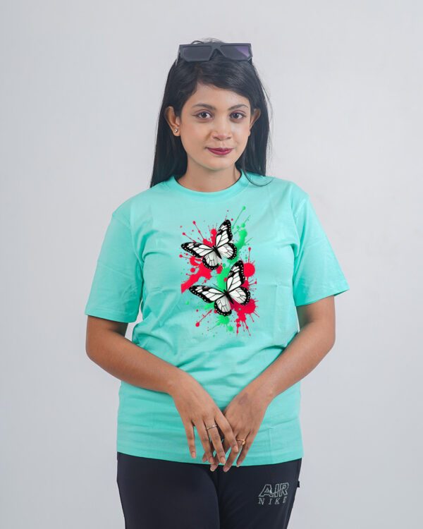 Female Printed Round Neck Half Sleeve T-Shirt-2 Butterfly