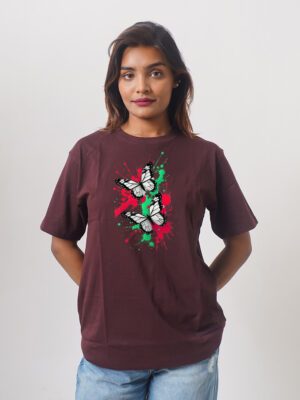 Female Printed Round Neck Half Sleeve T-Shirt-2 Butterfly