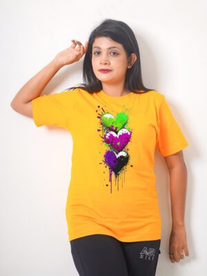 Female Printed Round Neck Half Sleeve T-Shirt-3 Love