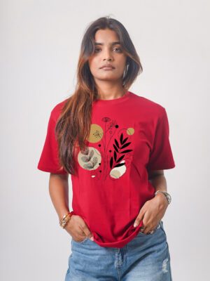 Female Printed Round Neck Half Sleeve T-Shirt- Botanical Art