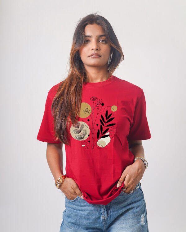 Female Printed Round Neck Half Sleeve T-Shirt- Botanical Art