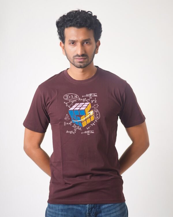 Men’s Printed Round Neck Half Sleeve T-Shirt- Cube With Mathematical Equation