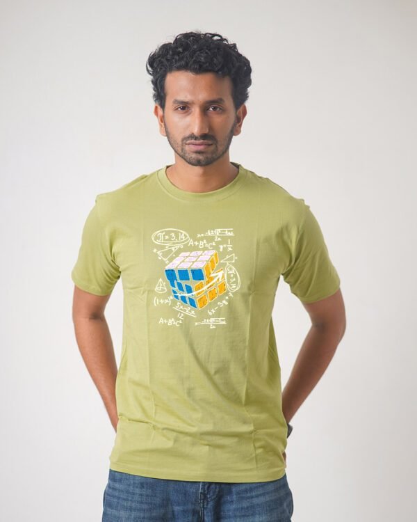 Men’s Printed Round Neck Half Sleeve T-Shirt- Cube With Mathematical Equation