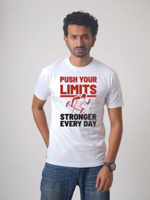 Men’s Printed Round Neck Half Sleeve T-Shirt- Push Your Limits Stronger Every Day