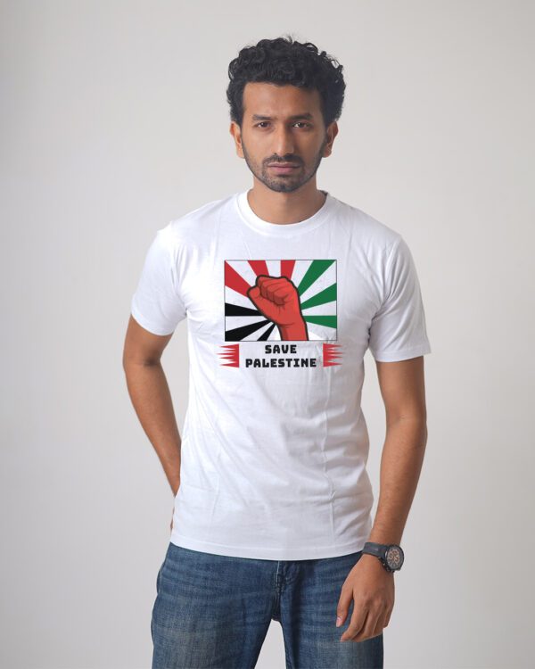 Men’s Printed Round Neck Half Sleeve T-Shirt- Save Palestine