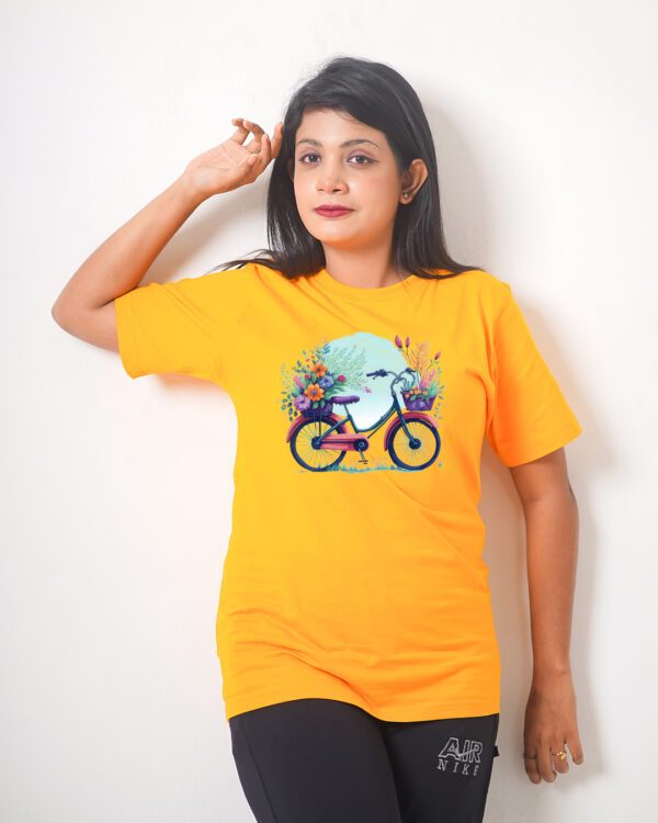 Female Printed Round Neck Half Sleeve T-Shirt- Cycle