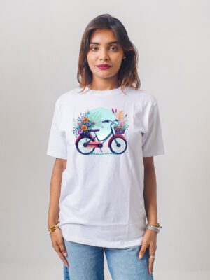 Female Printed Round Neck Half Sleeve T-Shirt- Cycle