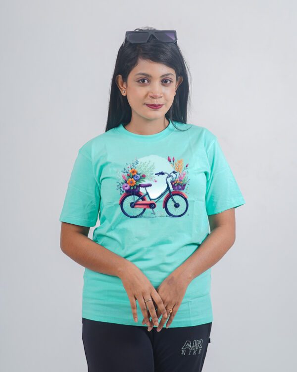 Female Printed Round Neck Half Sleeve T-Shirt- Cycle