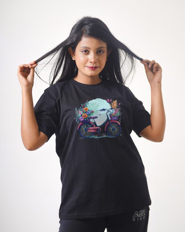 Female Printed Round Neck Half Sleeve T-Shirt- Cycle