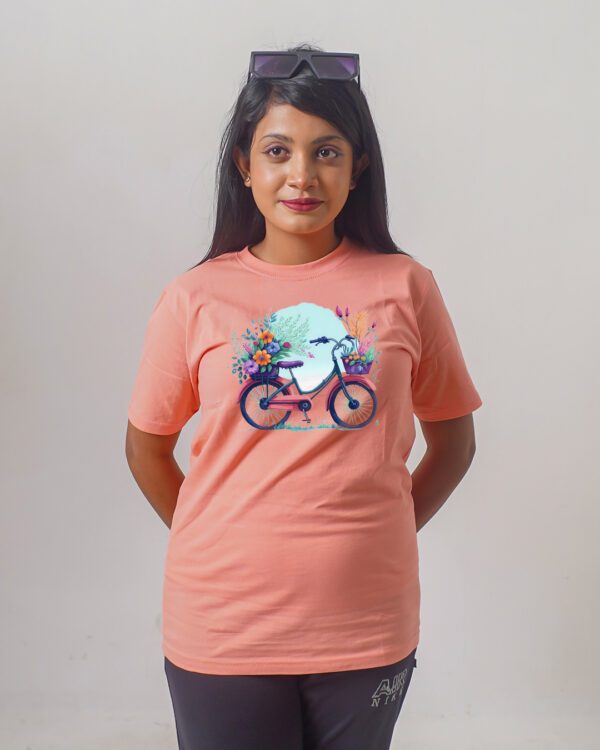 Female Printed Round Neck Half Sleeve T-Shirt- Cycle
