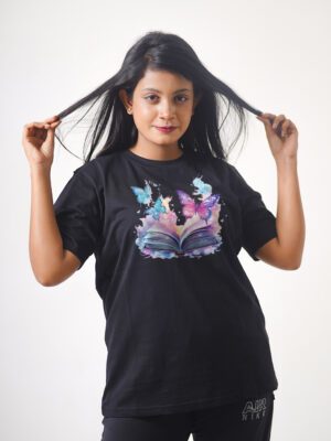 Female Printed Round Neck Half Sleeve T-Shirt- Book