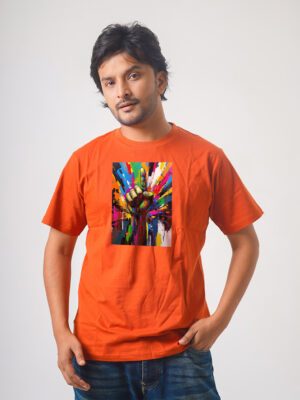 Men’s Printed Round Neck Half Sleeve T-Shirt- Color Full Hand