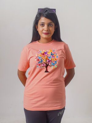 Female Printed Round Neck Half Sleeve T-Shirt-Color Full Tree