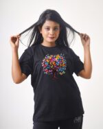 Female Printed Round Neck Half Sleeve T-Shirt-Color Full Tree