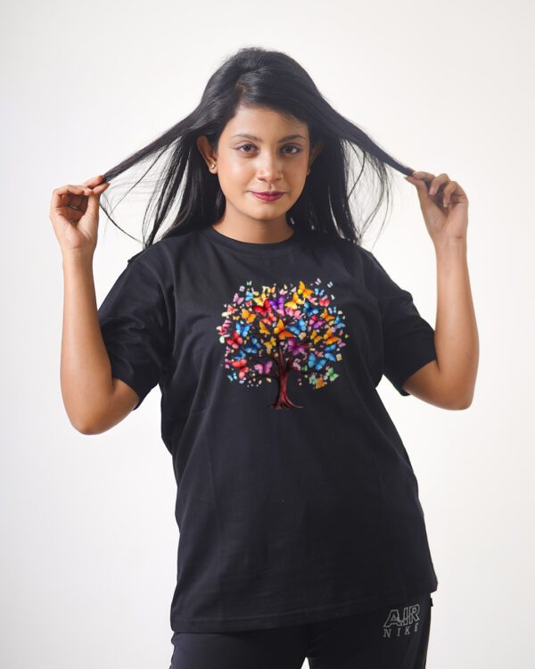 Female Printed Round Neck Half Sleeve T-Shirt-Color Full Tree