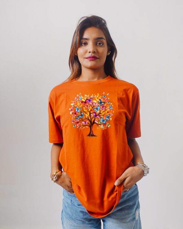 Female Printed Round Neck Half Sleeve T-Shirt-Color Full Tree