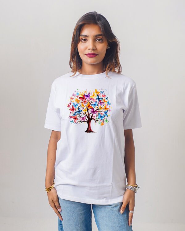 Female Printed Round Neck Half Sleeve T-Shirt-Color Full Tree