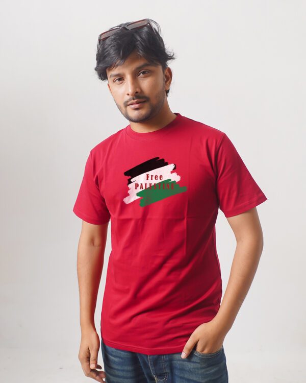 Men’s Printed Round Neck Half Sleeve T-Shirt- Free Palestine Brushes