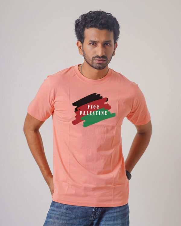 Men’s Printed Round Neck Half Sleeve T-Shirt- Free Palestine Brushes