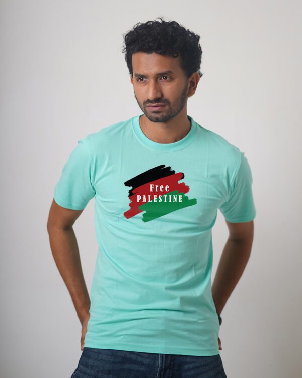 Men’s Printed Round Neck Half Sleeve T-Shirt- Free Palestine Brushes