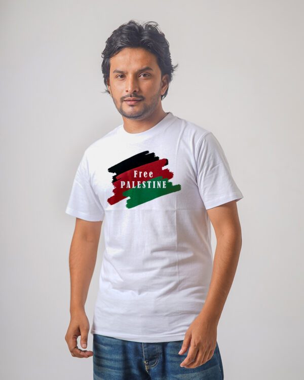 Men’s Printed Round Neck Half Sleeve T-Shirt- Free Palestine Brushes