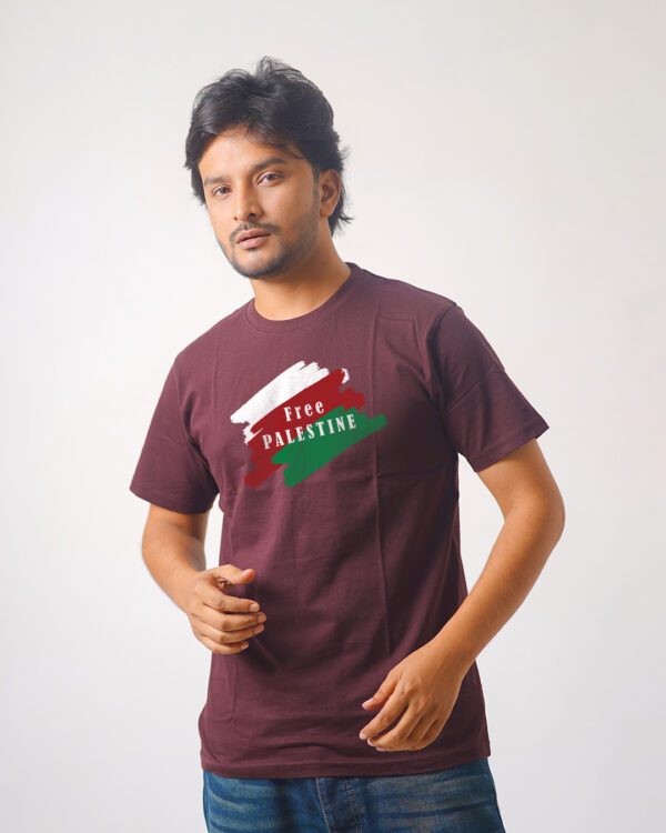 Men’s Printed Round Neck Half Sleeve T-Shirt- Free Palestine Brushes