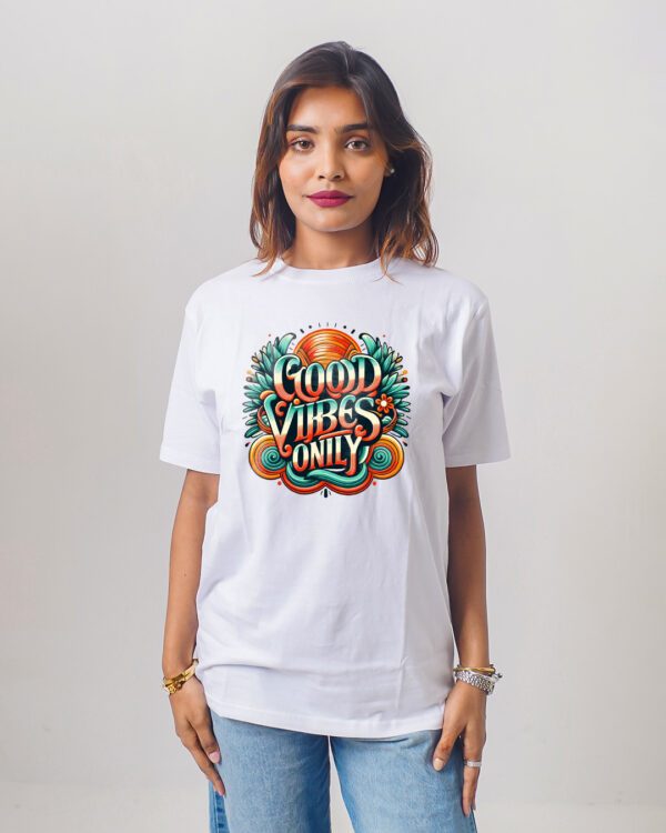 Female Printed Round Neck Half Sleeve T-Shirt- Good Vibes Only
