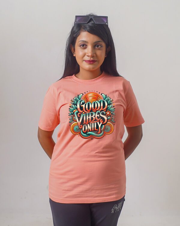 Female Printed Round Neck Half Sleeve T-Shirt- Good Vibes Only