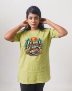 Female Printed Round Neck Half Sleeve T-Shirt- Good Vibes Only