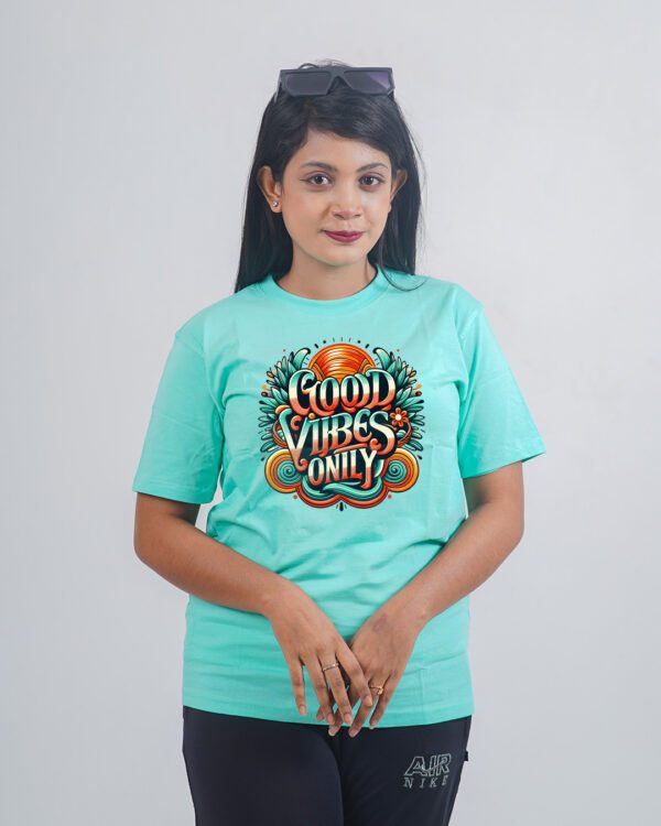 Female Printed Round Neck Half Sleeve T-Shirt- Good Vibes Only